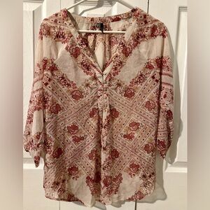 Maurice’s, women’s pink floral shirt semi-sheer size small